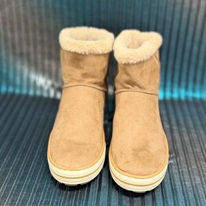 Tan Suede Ankle Boots with Fur Lining